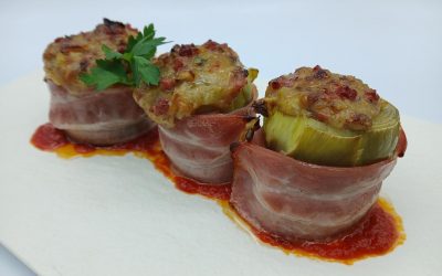 Alcachofas rellenas de jamón