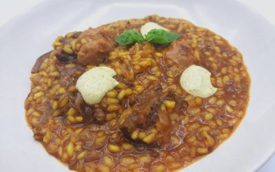 Arroz meloso de rabo y butifarra