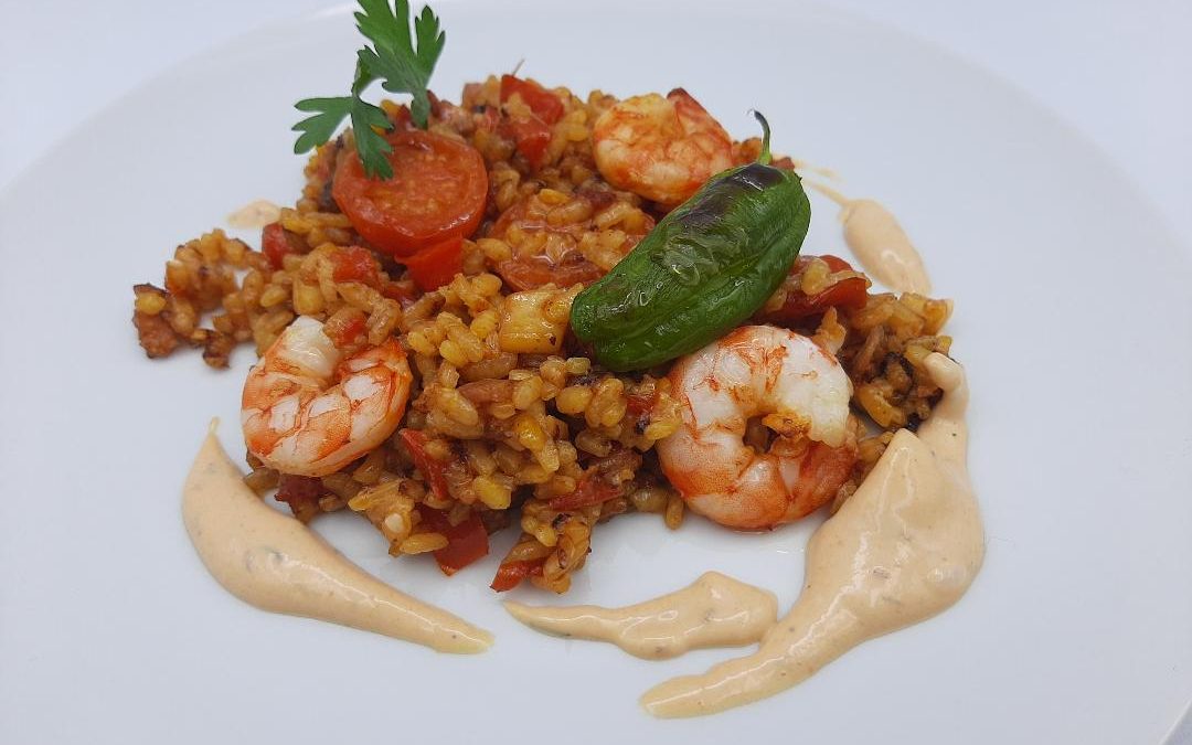 Arroz con calamares y langostinos