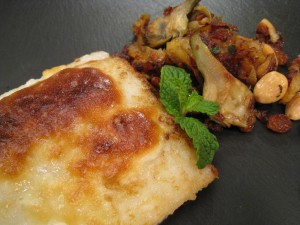 BACALAO GRATINADO CON PASAS Y ALMENDRAS eym