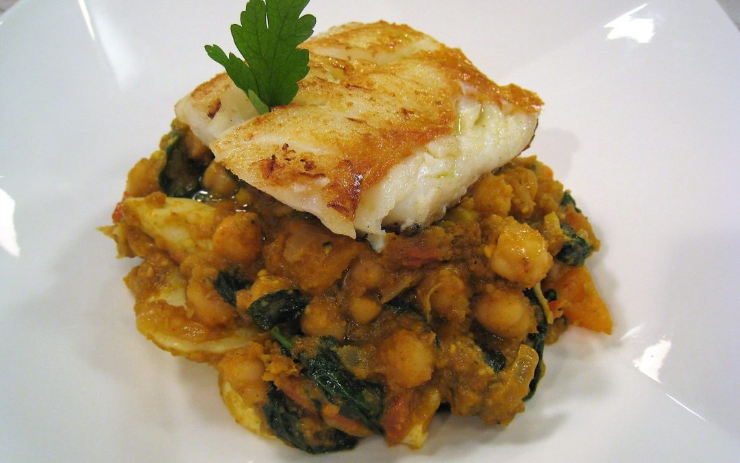 Bacalao con guisito de garbanzos
