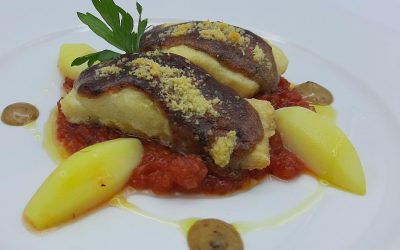 Bacalao gratinado con tomate
