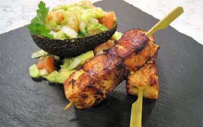 Brocheta de Pez espada con salpicón