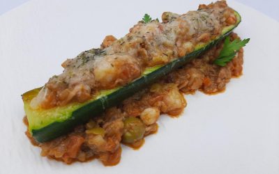 Calabacines rellenos de langostinos