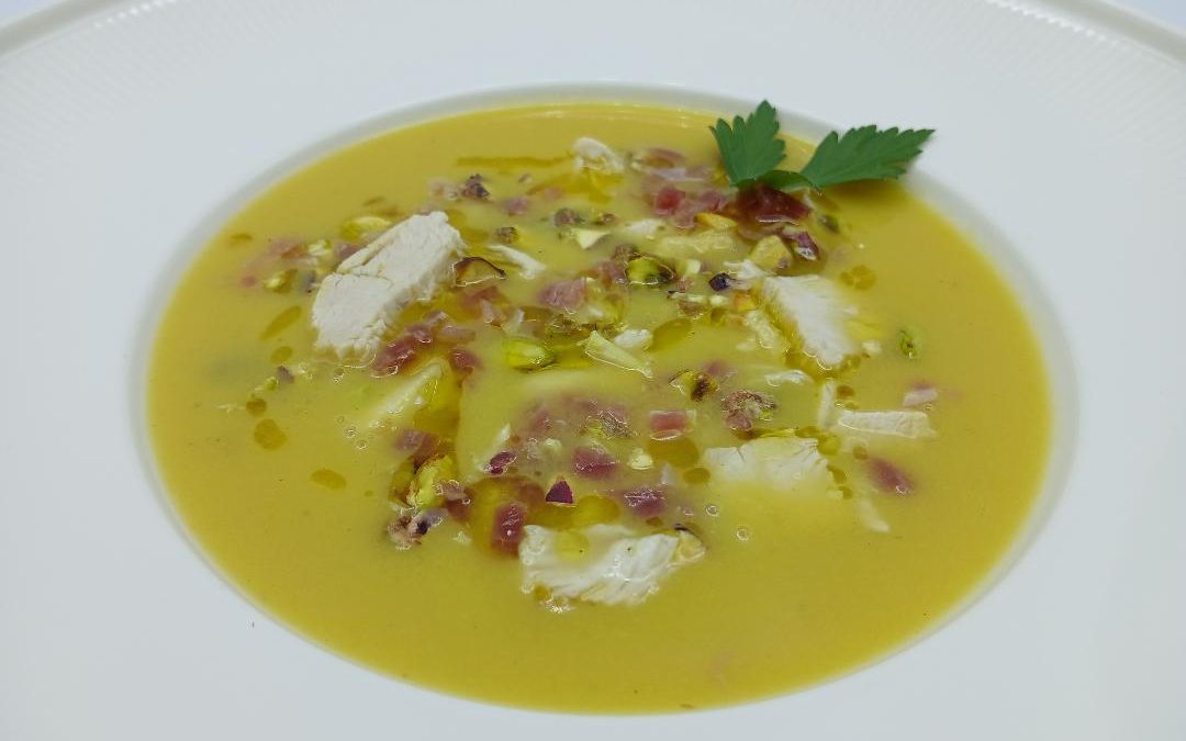 Crema de pollo con jamón
