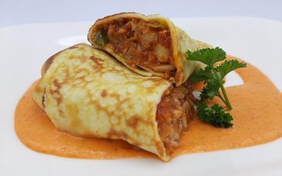 Crépes de pan rellenos de marisco