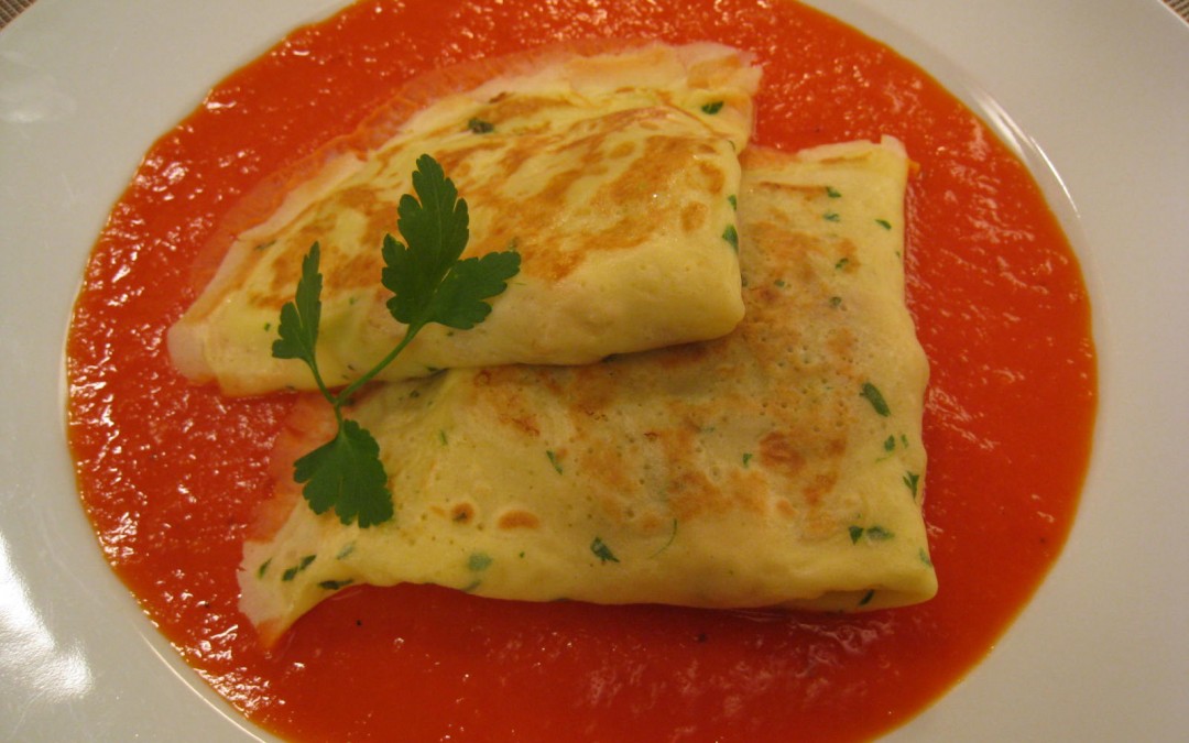 Crêpes de pavo y queso con pimientos