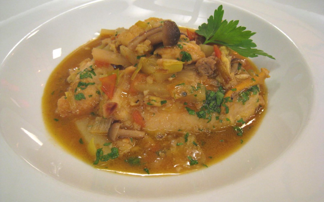 Fricandó de pollo con puerros