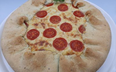 Gallete de merluza, gambas y bacon