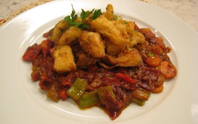 Jibia frita con verduras