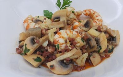 Langostinos con champiñones