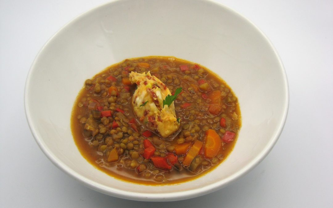 Lentejas y puré cremoso