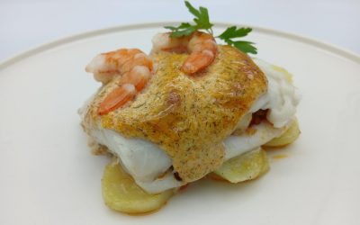 Merluza rellena con langostinos