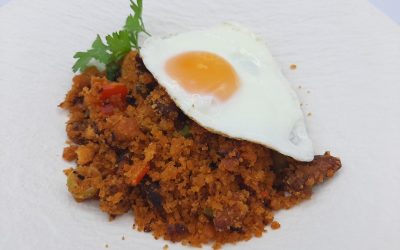 Migas con espárragos y aceitunas