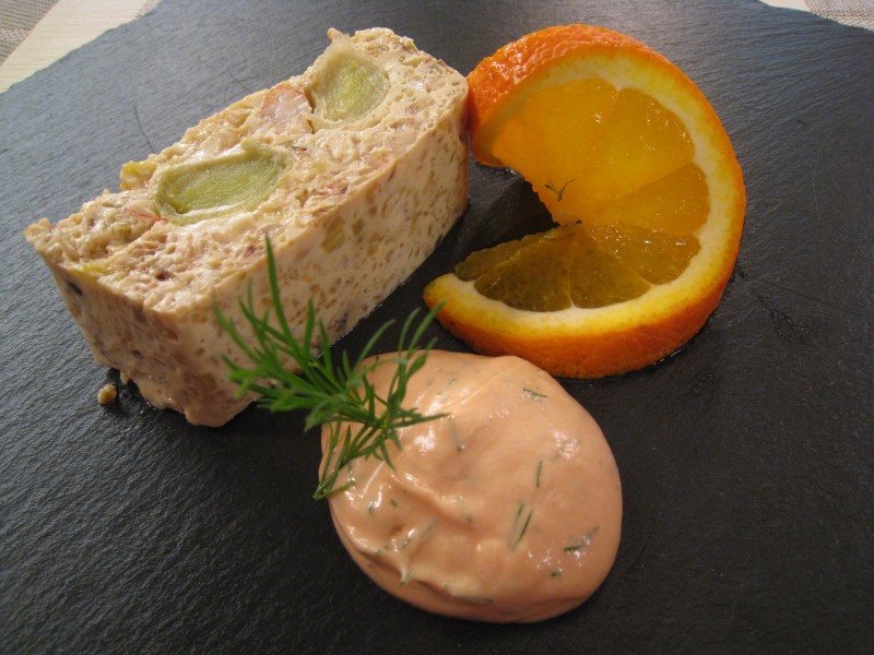 Pastel de puerros y gambas