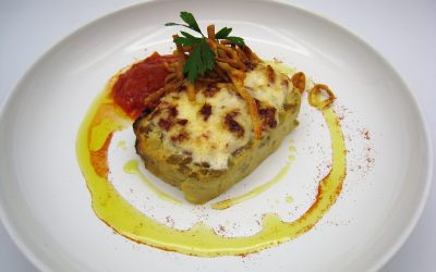 Pastel de langostinos y setas