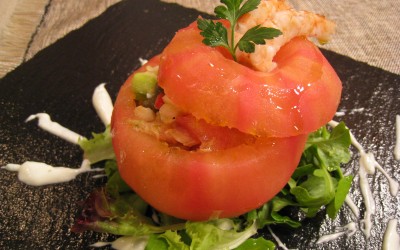 Piriñaca de gambas y tomates