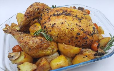 Pollo asado con verduras
