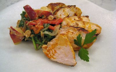 Pollo en adobo con pimientos asados