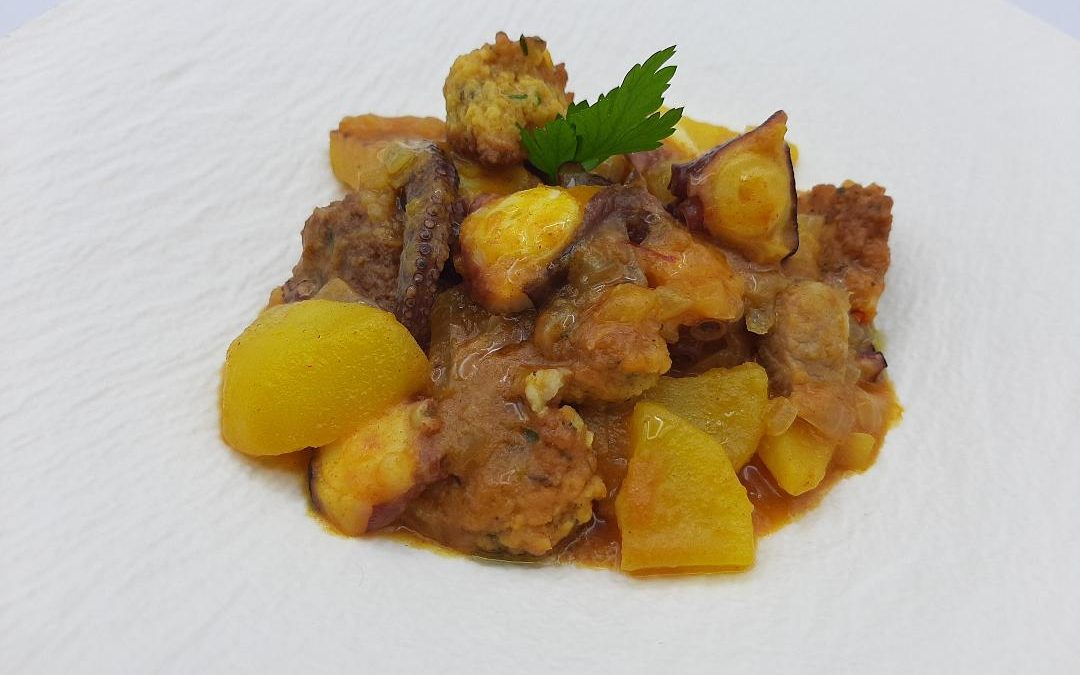 Pulpo con patatas en porrilla