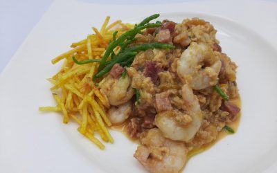 Revuelto de jamón y gambas