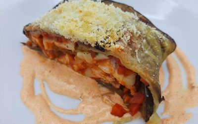 Rulo de berenjena con pollo