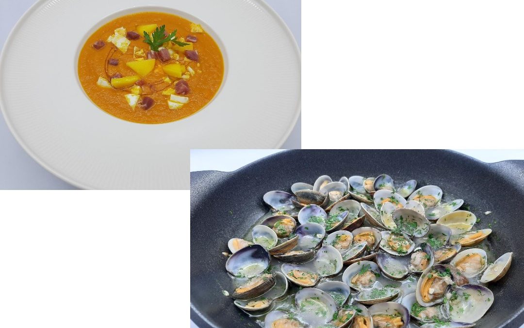 Crema de zanahorias y langostinos