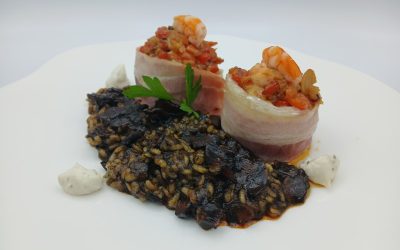 Lubina rellena con langostinos