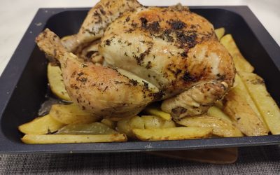 Pollo asado en manteca