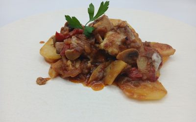 Pollo gratinado con verduras
