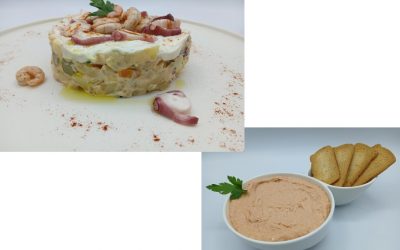 Ensaladilla de pulpo y gambas al ajillo
