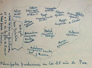 Mapa de la España de los años 60 enviado a la Pirenaica.